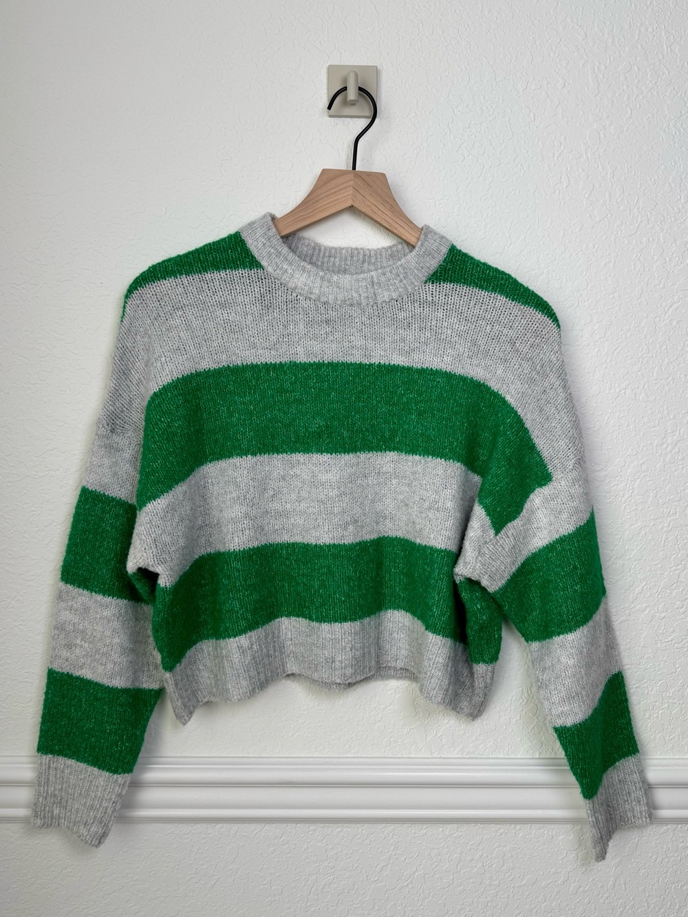 Streetwear Society Gray and Green Striped Crewneck Sweater